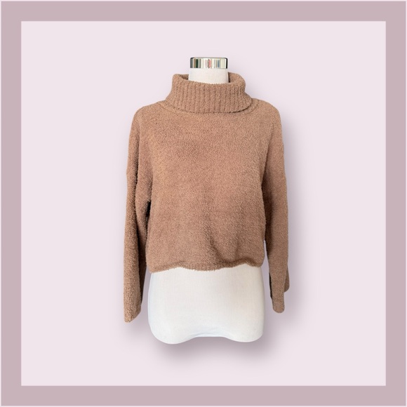 Full Circle Trends Tan Teddy Bear Cowl Neck Crop Sweater - Picture 2 of 6
